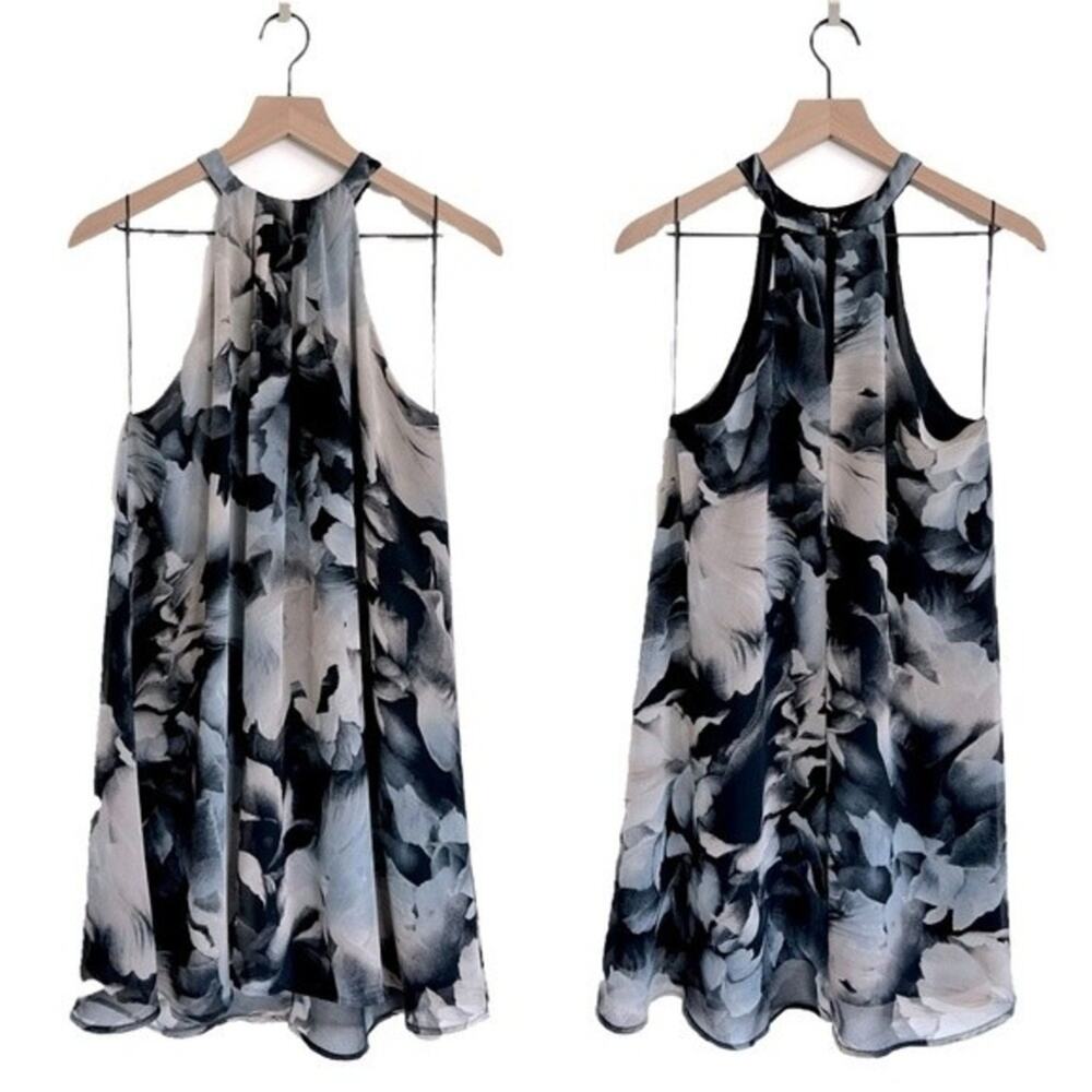 ASTR The Label Black Gray Floral Halter Mini Dress Size M